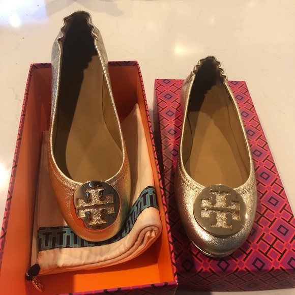 Tory Burch Minnie Travel Ballet Flats Spark Gold - Picture 5 of 9